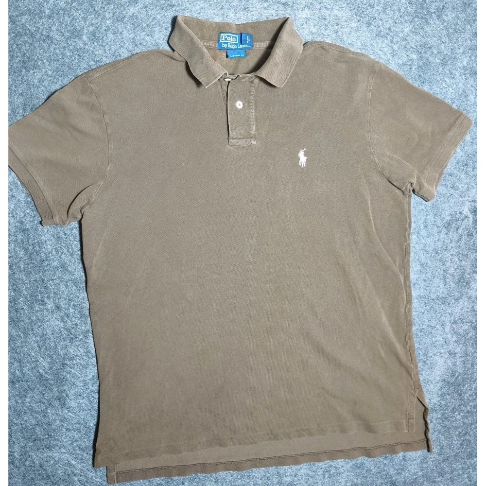 Polo Ralph Lauren Brown Polo Shirt Mens Large Cotton Classic Fit Pink Flesh Pony